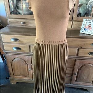 Elegant Brown Pleated Dress